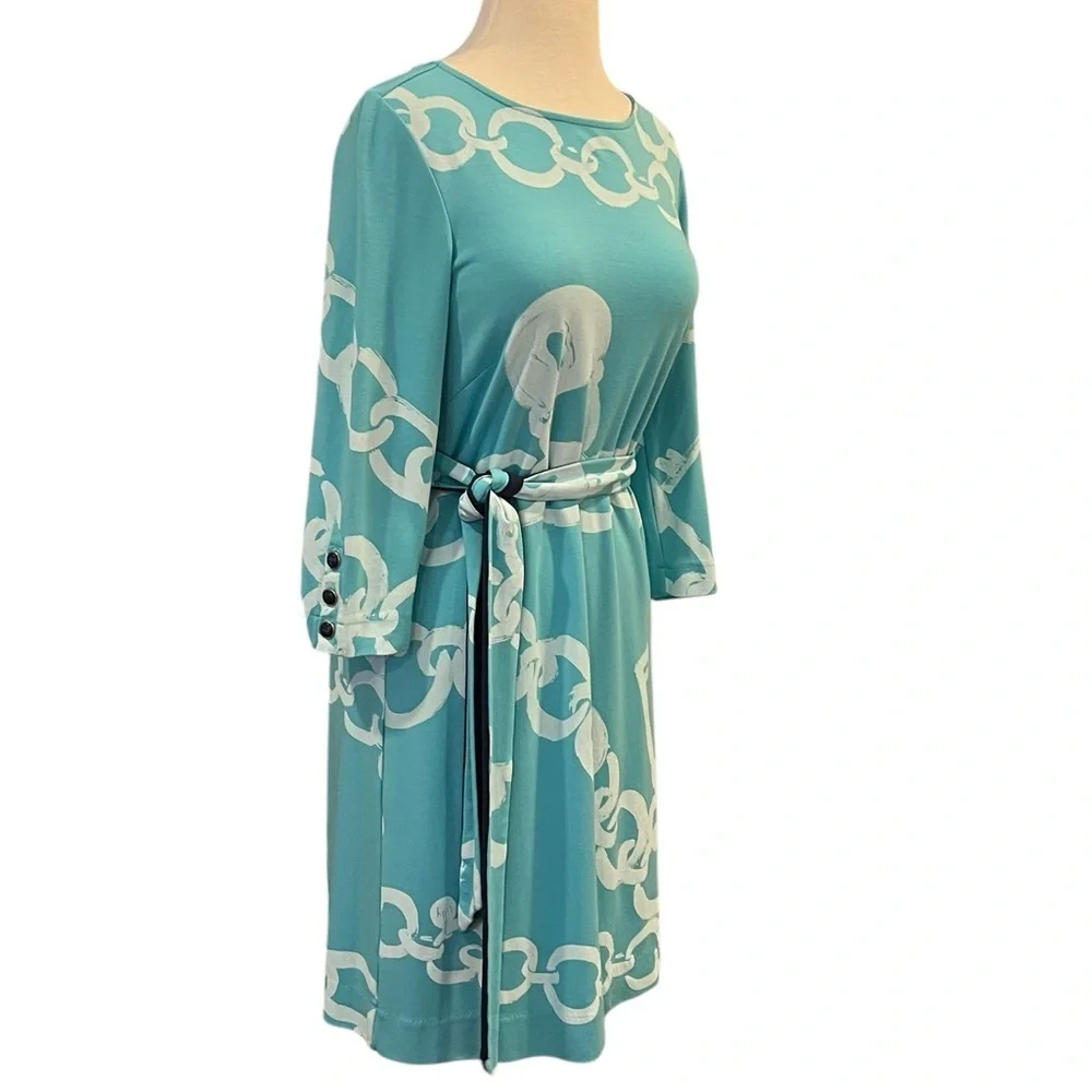 Lily Pulitzer | Jonah Ball and Chain Print Teal Above Knee Dress with Be… - Picture 3 of 12